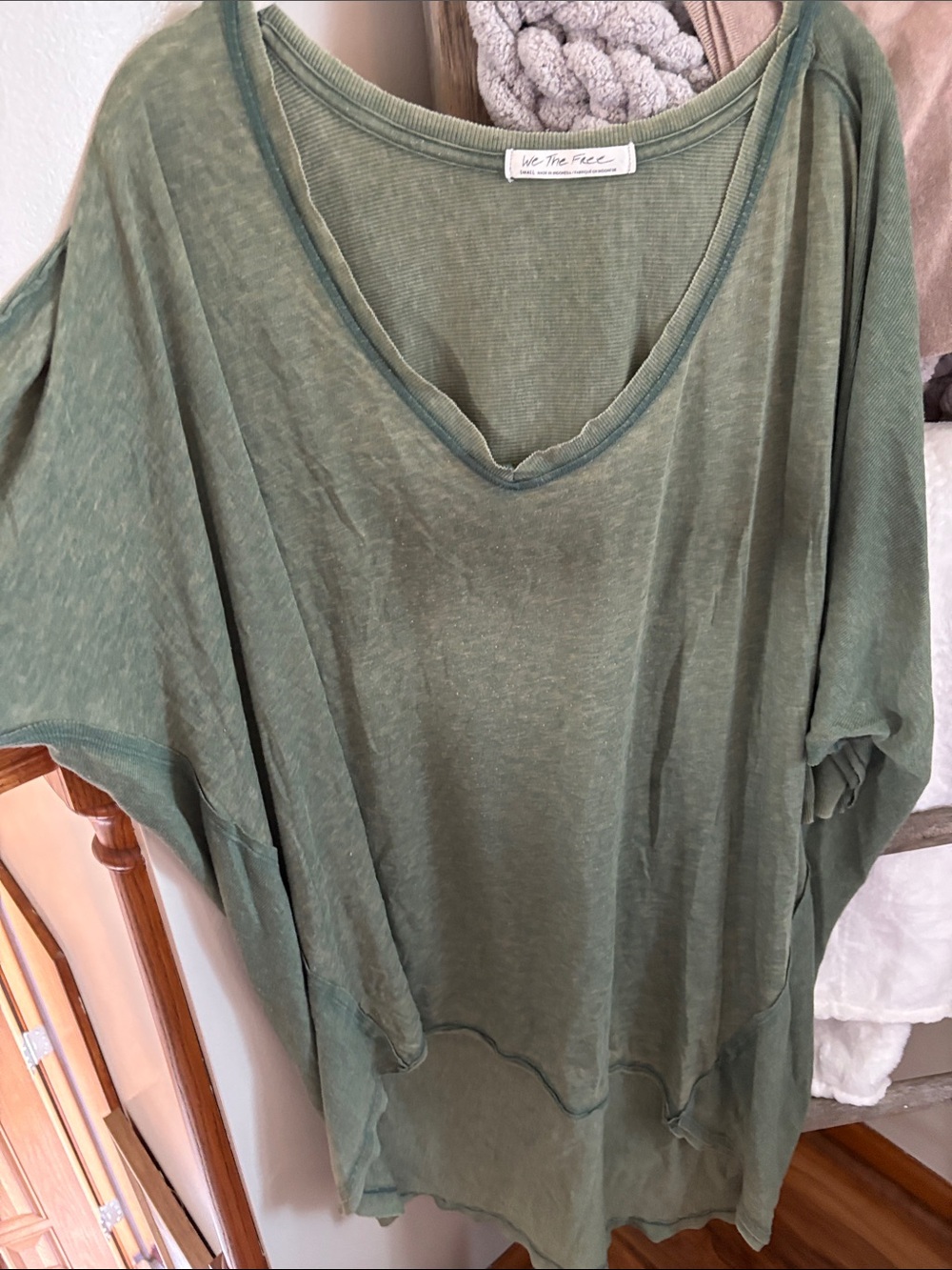 We The Free Olive Green Oversized V-Neck Tunic
